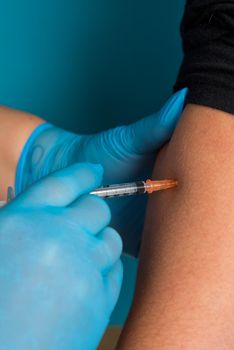 Close-up of vaccination of the Covid-19 coronavirus vaccine.