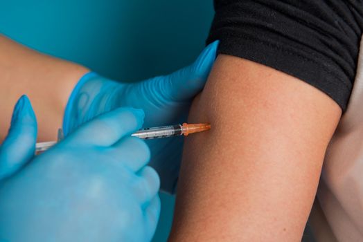 Close-up of vaccination of the Covid-19 coronavirus vaccine.