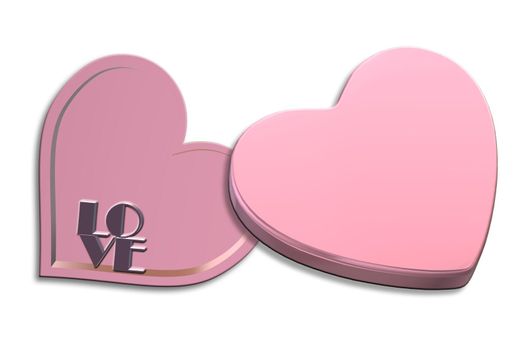 Open pink gift box heart shape top view. Love heart shape box on white background. Love, Valentines, birthday, Mothers day, Christmas, New Year's Day. Mock up, place for text. Isolated. 3d rendering