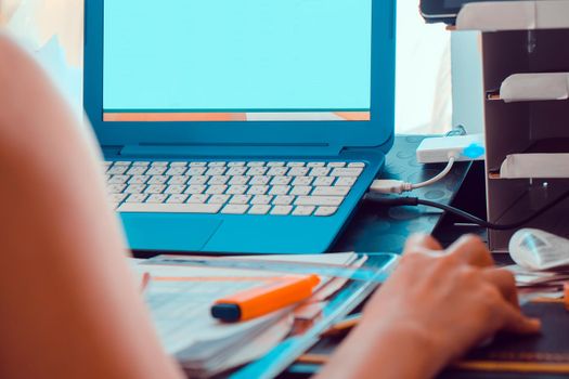 working from home, Image of Young Woman using a labtop computer