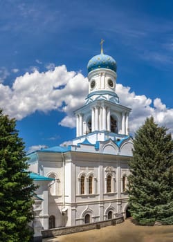 Svyatogorsk, Ukraine 07.16.2020.  Intercession Church on the territory of the Svyatogorsk Lavra  in Ukraine, on a sunny summer day