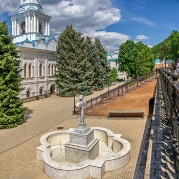 Svyatogorsk, Ukraine 07.16.2020. the Holy Mountains Lavra of the Holy Dormition in Svyatogorsk or Sviatohirsk, Ukraine, on a sunny summer morning