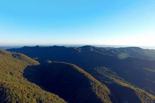 Aerial view of the mountain landscape in the daytime. Abkhazia.