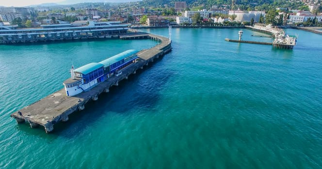 Sukhumi, Abkhazia. Aerial view of the cityscape overlooking the sea station.