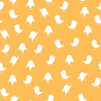 Fashion animal seamless pattern with white birds silhouette on orange background. Design for invitation, poster, card, fabric, textile, fabric. Cute holiday illustration for baby. Doodle style