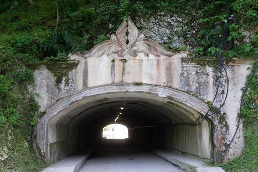 New Athos, Abkhazia.Tunnel under the mountain with a beautiful carved arch.