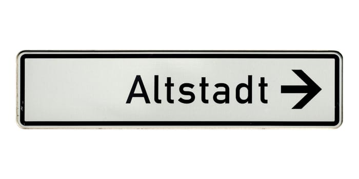 German traffic sign isolated over white background. Altstadt (translation: Old town)