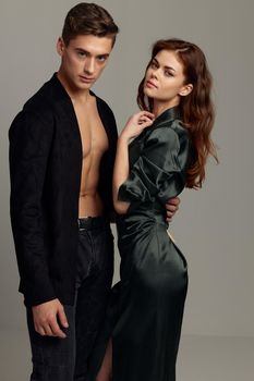 Cute young couple elegant style romance sensuality friendship. High quality photo