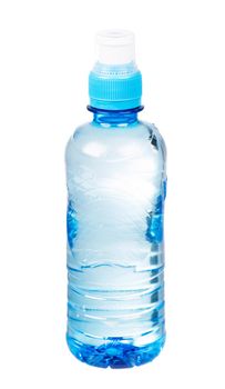 Small plastic water bottle on a white background