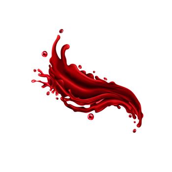 Cherry juice dynamic splash. Illustration in realistic style.