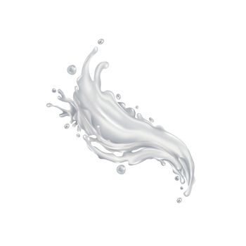 Milk liquid dynamic splash. Illustration in realistic style.