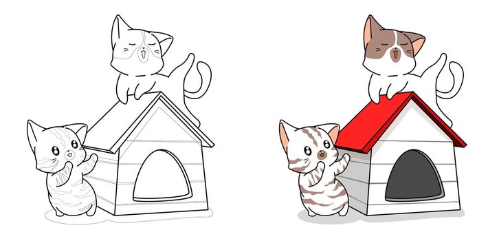 Couple cute cat in house cartoon coloring page