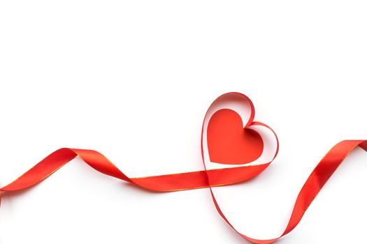 Top view of ribbon shaped as heart isolated on white background. Valentine's day concept. Copyspace