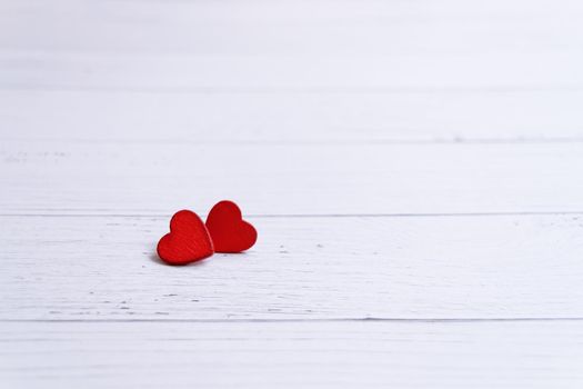 Valentines day card with red hearts on a wooden background, love message. Love concept. Romantic. Copyspace