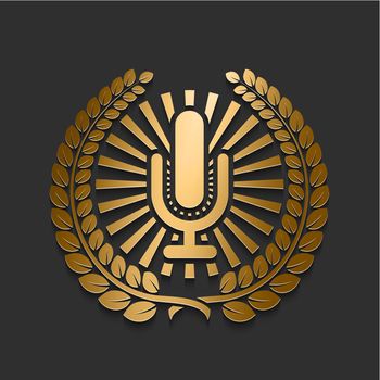 Vector modern new gold microphone logo on dark background