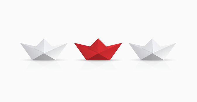 Vector modern concept leadership background. Red and white origami boat.
