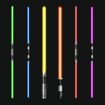 Vector modern light swords on dark background. EPS10