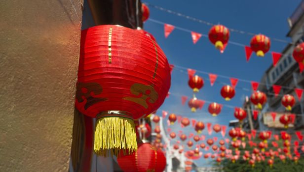 Chinese new year lanterns in china town area.