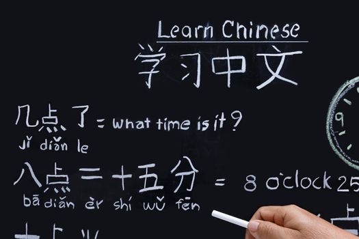 Learning chinese alphabet "pinyin" in classroom.