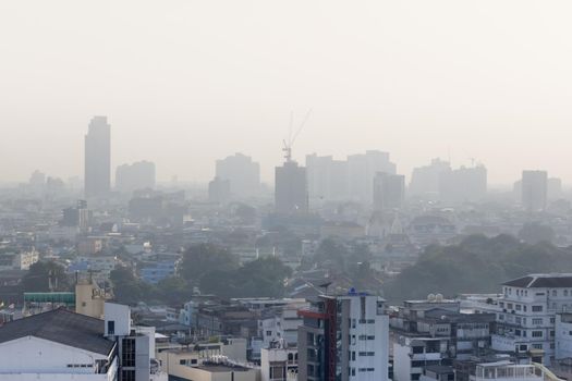 Problem air pollution at hazardous levels with PM 2.5 dust, smog or haze, low visibility in Bangkok city ,Thailand