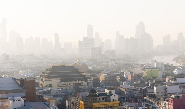 Problem air pollution at hazardous levels with PM 2.5 dust, smog or haze, low visibility in Bangkok city ,Thailand