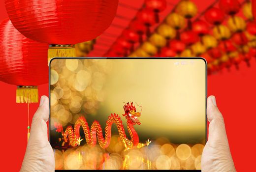 Dragon in Chinese new year festival on digital tablet.