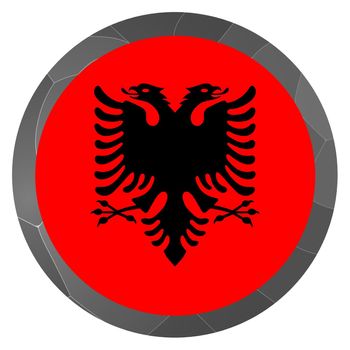 Glass light ball with flag of Albania. Round sphere, template icon. Albanian national symbol. Glossy realistic ball, 3D abstract vector illustration highlighted on a white background. Big bubble