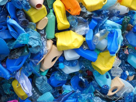 Plastic bottles waste for recycle close up view