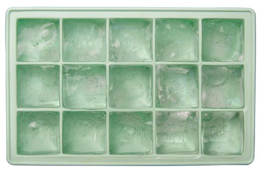 Isolated Ice Tray With Ice Cubes On A White Background