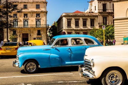 Vintage classic American car used as taxi in Havana, Cuba, 2021