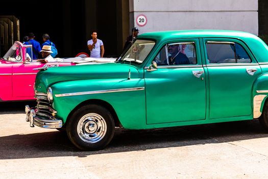 Vintage classic American car used as taxi in Havana, Cuba, 2021