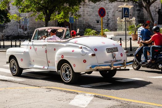 Vintage classic American car used as taxi in Havana, Cuba, 2021