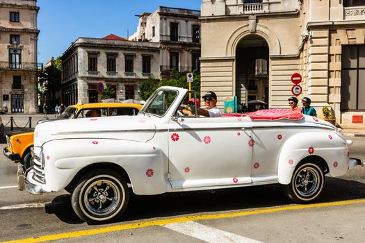 Vintage classic American car used as taxi in Havana, Cuba, 2021