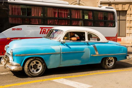 Vintage classic American car used as taxi in Havana, Cuba, 2021