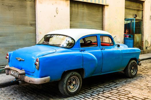 Vintage classic American car used as taxi in Havana, Cuba, 2021