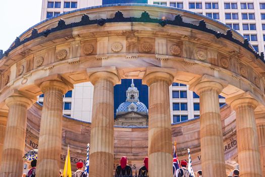 The ANZAC Square in front of the Brisbane central railway station in downtown Brisbane, Australia, 2021