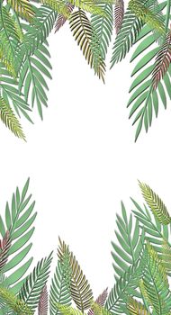 Tropical green leaves pattern on white background. Exotic wallpaper. 3D illustration