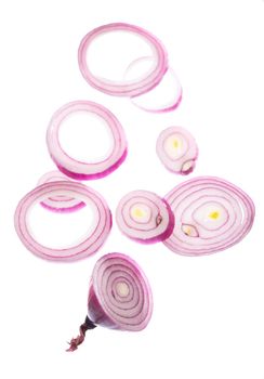 Red onion rings isolated on the white