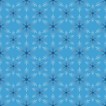 Winter seamless pattern with snowflakes on blue background. Vector illustration for fabric, textile wallpaper, posters, gift wrapping paper. Christmas vector illustration.