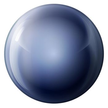 Glass blue ball or precious pearl. Glossy realistic ball, 3D abstract vector illustration highlighted on a white background. Big metal bubble with shadow