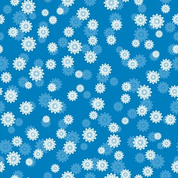 Winter seamless pattern with white snowflakes on blue background. Vector illustration for fabric, textile wallpaper, posters, gift wrapping paper. Christmas vector illustration