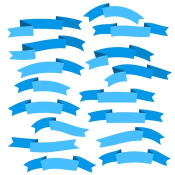 Set of blue flat ribbons isolated on white background. Ribbon banner vector illustration