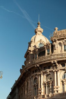 Genoa, Italy - 1 April 2015: Close-up of the palace of the New Stock Exchange