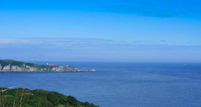 Vladivostok, Russia. Seascape with views of the Eastern Bosphorus Strait and ships.