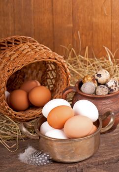 eggs on old wooden background