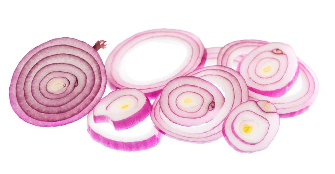 Red onion rings isolated on the white