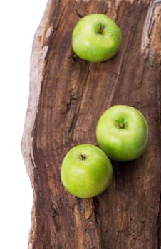 fresh season green apples on wooden background