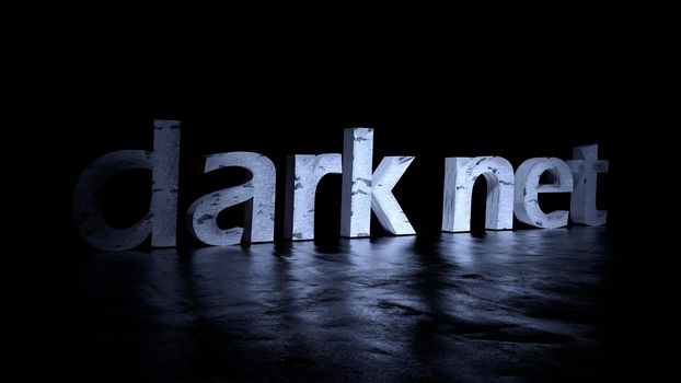 Darknet text word on black background - 3D rendering