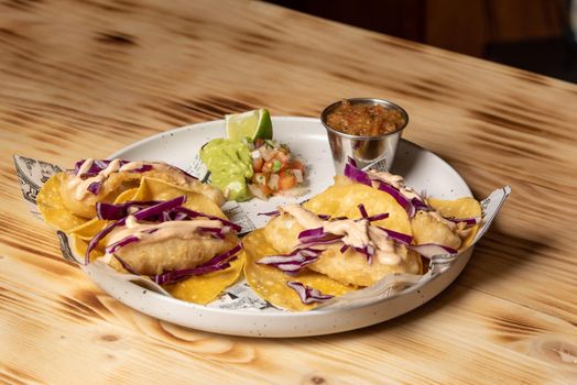 Fresh fish tacos with vegetables.