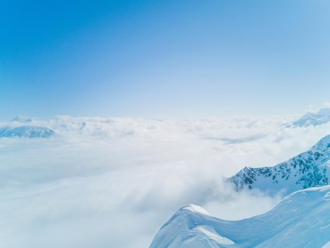 Panoramic view of high mountains landscape in winter landscape, Sochi, Russia